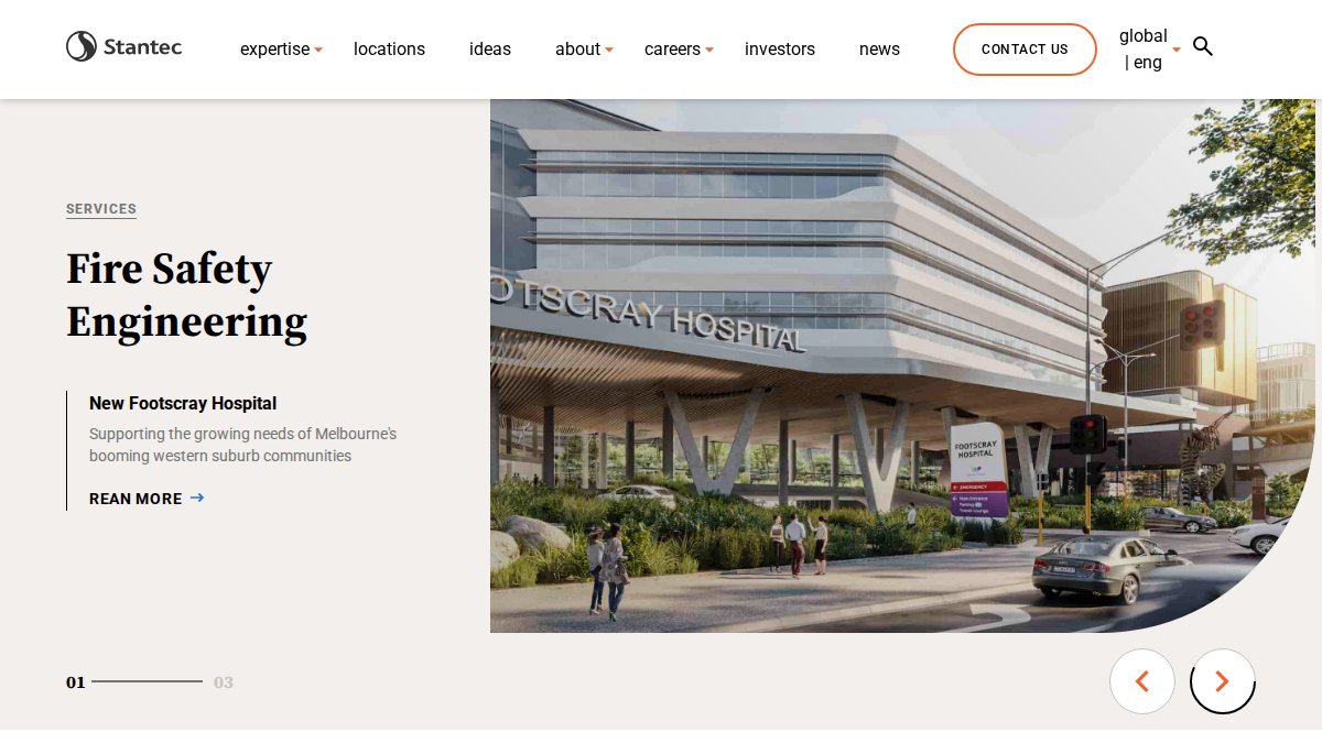 Screenshot of Fire Safety Engineering page on stantec.com